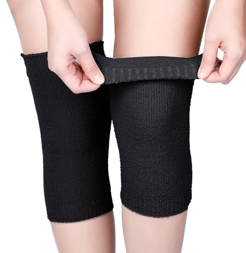 Geyoga Winter Kniewärmer Dehnbarer Strick Knieschoner Thermische Knieschützer Beinwärme mit Stützband Rutschfeste Beinlinge Gelenkwärme für Damen Herren Arthritis Kalte Knieprobleme(Schwarz,1 Paar)