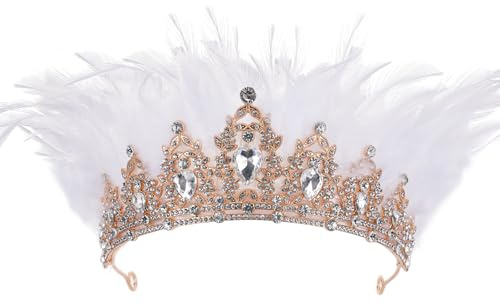 Weiße Kristallkrone mit Feder für Frauen - Königin Krone Kristall Prinzessin Tiara für Festzug Party Strass Stirnband für Maskerade Abschlussball Kostüm Hochzeit Braut Fotoshooting
