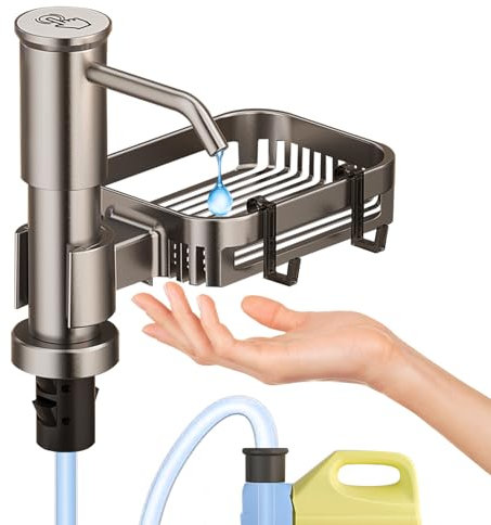 Dispenser sapone cucina, dosatore sapone cucina per piatti con porta spugna, testa pompa girevole a 360° con tubo di prolunga da 1m, dispenser sapone con buona forza di aspirazione