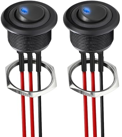 acegoo 12V Aluminium Kippschalter Rund 20A EIN/AUS SPST Schalter, 24V Wippschalter 14 AWG vorverdrahtete Kabel für Wohnmobil Boot LKW Auto, 25mm Loch (2Pcs, Kippschalter)