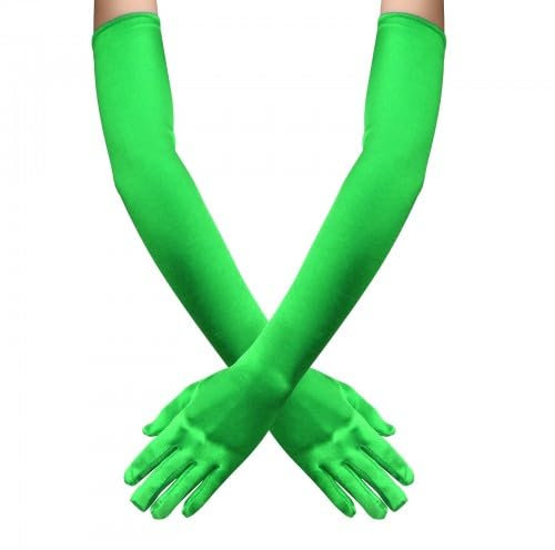 Wisebom 1 Pair Women's Long Gloves Elbow Satin Gloves Ladies Long Satin Gloves Stretchy Evening Gloves 1920s Style Dance Gloves for Costume Evening Opera Bridal Party Wedding Prom 55 CM (Green)