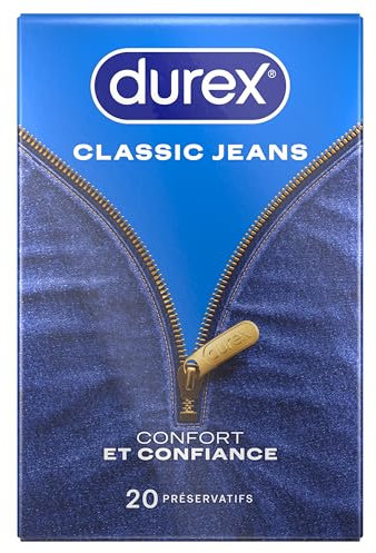 Durex Classic Jeans - 20 Préservatifs Homme Extra Lubrifiés - Confort et Confiance