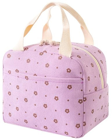 WYSUMMER Bolsa de almuerzo, bolso térmico para mujeres, bolsa refrigerada de lonchera térmica de pana, bolsa de almuerzo para adultos (Flor púrpura)