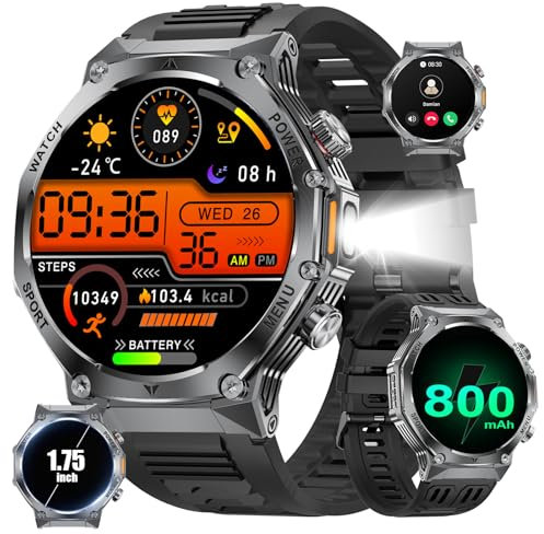 SUNKTA Smartwatch Herren mit Telefonfunktion,1.75 HD Großes Display Achteckige Uhr,60+Tage Akkulaufzeit,Sportuhr Herren mit 120+ Sportmodi,Schlafmonitor Fitnessuhr für iOS Android,Silikonband
