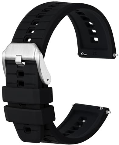 Anbeer Bracelet de montre en silicone,24mm Bracelet de montre en caoutchouc à déclenchement rapide pour hommes femmes,Noir avec boucle argentée