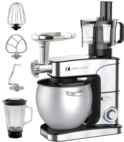 Küchenmaschine mit 2500W Motor, Knetmaschine 12L Edelstahlschüssel – Teigmaschine & Teigknetmaschine mit 6 Stufen & Pulsfunktion – Rührmaschine Küchenhelfer mit Fleischwolf, Mixer & Zerkleinerer