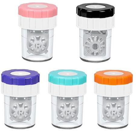 PACKOVE 5pcs Contacts Lens Cleaner Manual Rotation Compact Cleaning Case for Glasses Contacts Home Travel