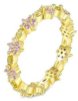 Lirzxin 14 Karat Gelbgold Ring Damen 585, Eheringe Für Frauen Elegant Blume Design Reihe mit Amethyst Citrin Trauringe Verlobungsringe Gelbgold Große 63 (20.1)