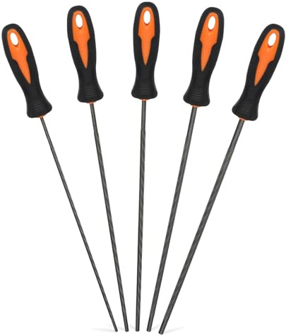 Juego de Limas para Afilar Motosierra MORROWIND, 5 Piezas de Limas Redondas de Acero para Motosierra con Mango de Plástico – 3,2/4/4,5/4.8/5,5 mm