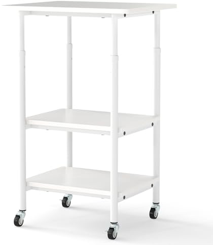 HOMASIS 3-stufiger Druckerständer, Druckertisch mit Rollen, Druckerwagen höhenverstellbar 12 cm, Rollcontainer 20kg belastbar, Druckerregal Rollwagen Maschinenständer für Büro (Weiß)