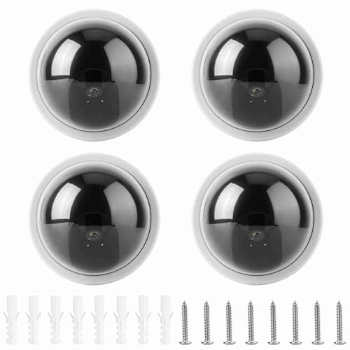 NOENNULL Gefälschte Überwachungskamera 360 -Grad -Rotation Dome Kamera 4pcs Dummy -Überwachungskamera mit Blinkendes LED -Licht, Form für Supermärkte, Hotels, Parks, für Parkplätze (Weiß)