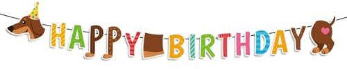 Dackel-Happy-Birthday-Banner, Vorgespannte Hunde-Geburtstagsparty-Dekorationen für Dackelliebhaber Partyzubehör zum Thema Welpen (Bunt)