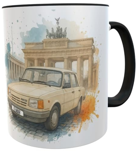 Personalisierte Kaffeetasse Wartburg 1.3 – 300ml Nostalgie Tasse mit Name auf Nummernschild – DDR Auto Motiv, spülmaschinenfestes Geschenk