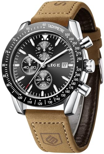 LIGE Uhren Herren Chronograph Datumsanzeige Leuchtzeiger | LIGE Armbanduhr Herren, Quarz Analog, 3ATM Wasserdicht, Kalender Leuchtzeiger, Herrenuhr Fur Business Casual Stil