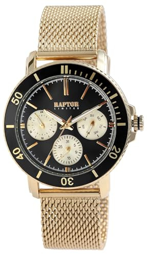 Raptor Damen Armbanduhr Analog in Gold, Gesamtlänge 23.5 cm, Edelstahlarmband – 3 ATM