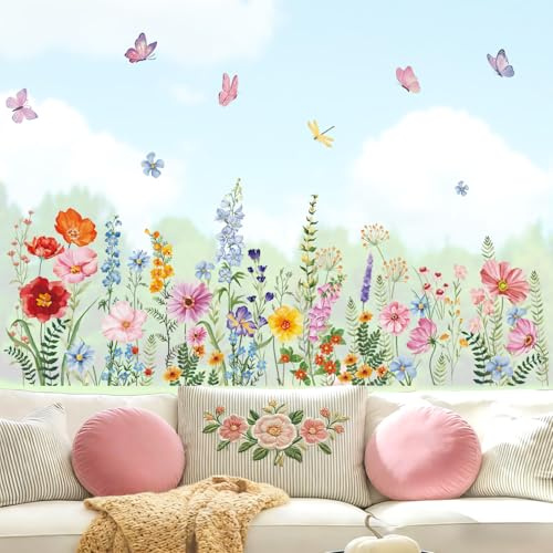 SHUCHING Fensterbilder Wildblumen | Fenstersticker Blumen Bunte, Wiederverwendbar Selbstklebend Fensteraufkleber für Fenster, Vitrinen, Spiegel, Glas