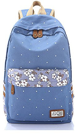 Evay Canvas Rucksack Retro Vintage Stil Bunte Daisy Blume Schulrucksäcke Schule Tasche für Damen Leichte Niedlichen Casual Daypack Schultertasche Rucksack Hellblau