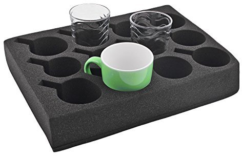 Tassenhalter Gläserhalter bis 12 Stück 330 x 245 x 60mm Schaumstoff Glashalter schwarz für Camping Wohnwagen Wohnmobil