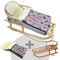 BAMBINIWELT Kombi-Angebot Holz-Schlitten mit Rückenlehne & Zugseil + universaler Winterfußsack (108cm), auch geeignet für Babyschale, Kinderwagen, Buggy, aus Wolle im Eulendesign (Motiv $12)