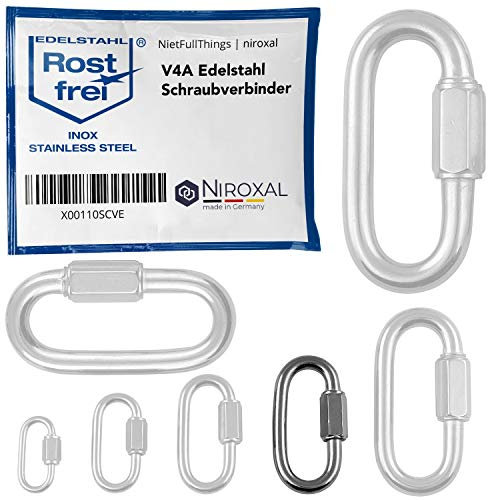 10 Stück 6mm Edelstahl Schraubverbinder V4A Schraubkarabiner Kettenverbinder 1.200 kg Schraubnotglied Schraubglied Schnellverbinder Schnellverschluss Schlüsselringe Notglied