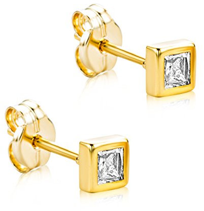 Orovi Ohrringe Damen Gelbgold 9 Karat / 375 Gold Ohrstecker Solitair Rundschliff Zirkonia Steinchen