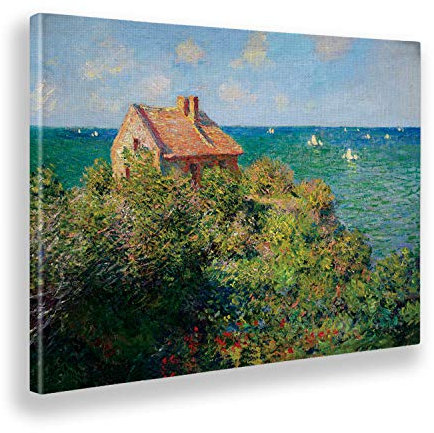 Giallobus - Cadre - Claude Monet - Cottage Bord de mer - Toile - 140x100 - Prêt à accrocher - Peintures Modernes pour la Maison