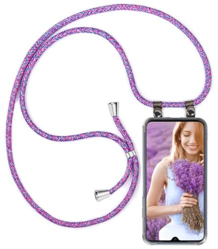 moex Handykette für Xiaomi Mi 9 / Mi 9 Explorer Hülle mit Band abnehmbar, Handyhülle mit Kette zum Umhängen, Handyband Kordel Umhängehülle, Necklace Handy Umhängeband, Lila Pink