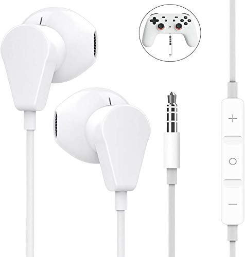 GEEKRIA 3.5mm Earbuds with Microphone, Compatible with PS4, Google Stadia, Luna, Xbox One, Laptop, PC, Smartphone, Gaming Headset with Microphone And Volume Control, Stereo Headset. (White)