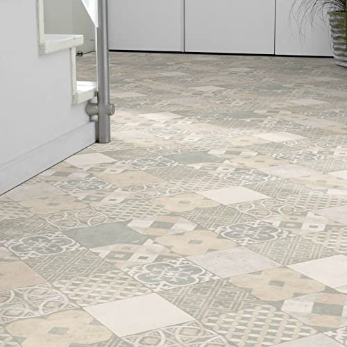 Bodenmaster PVC Bodenbelag Retro Fliese Beige Tarkett Iconik 260 Zaragoza Powder (Breite: 200 cm x Länge: 450 cm)