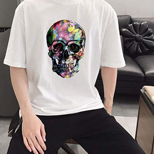 2 Pcs Skull Stickers Patches Skull Iron On Patches Sugar Skull Embroidery Transfer Flowers Appliques Rose Embroideries for Jacket Jeans Clothes DIY Decorations