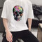2 Pcs Skull Stickers Patches Skull Iron On Patches Sugar Skull Embroidery Transfer Flowers Appliques Rose Embroideries for Jacket Jeans Clothes DIY Decorations