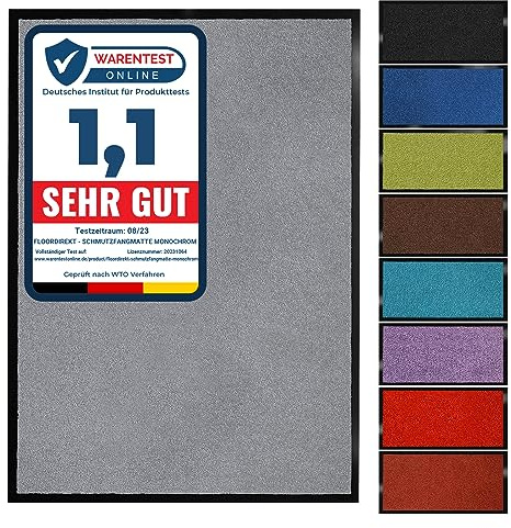 Floordirekt Schmutzfangmatte Monochrom | Fussmatte in 10 Größen & 8 Farben | Türmatte für innen & außen (60 x 180 cm, Silbergrau)