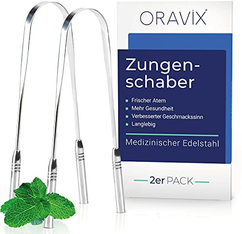 Raspador lengua acero inoxidable | Pack de 2 | Limpiador lengua | Mejor aliento e higiene bucal | Limpiador lingual acero inoxidable | Raspador lengua para niños y adultos | Halita | ORAVIX