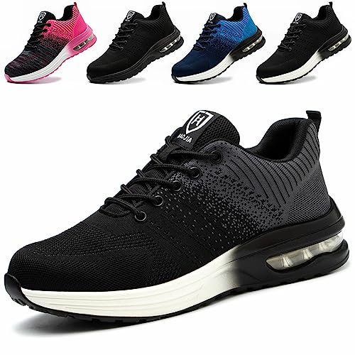 ZSDZSZ Arbeitsschuhe Herren Leicht Sicherheitsschuhe Damen Atmungsaktive Stahlkappenschuhe Sportlich Schutzschuhe,Grau,44 EU