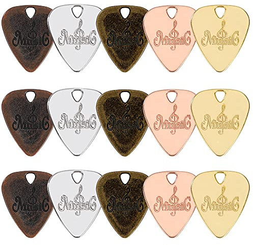 Plektren Metall Gitarre Plektren Zinklegierung Plektrum Kreative Gitarrenplektren für Akustische Gitarre, E-Gitarre, Bässe, Ukulele 5 Farbe 15 Stück