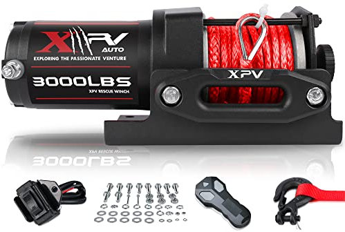 XPV Treuil électrique 12 V DC 1 360 kg étanche pour voiture de sport, corde synthétique, ATV