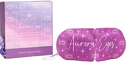 Sensory Retreats Aurora Eyes Self Heating Eye Mask - Pack of 5 Single-Use Masks, Chamomile Scented Heated Eye Mask, Soothing Disposable Sleep Masks With Heat - Ideal Warming Eye-mask for Travel