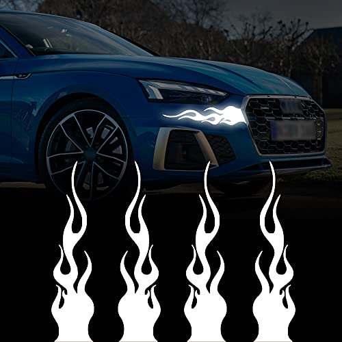 TOMALL 4 Stück 29 cm Reflektierende Aufkleber Auto Vinyl Racing Racing Flamme Streifen Aufkleber Golfwagen ATV Motorrad Fahrrad Skateboard Laptop DIY Dekoration (Weiß)