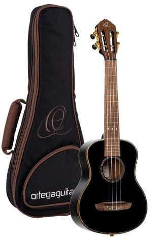 Ortega Guitars Tenor Ukulele Akustisch – Onyx Series – Inklusive Gigbag – Fichte, Mahagoni, Schwarz (RUOX-TE)