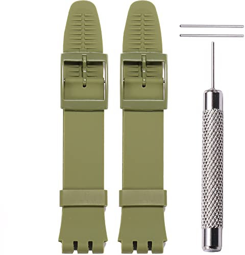 WRISTARMOR Lot de 2 bracelets de rechange en silicone pour Swatch GS124 GW164 GB274 avec outil Vert militaire 17 mm