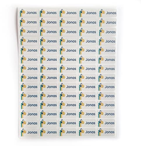 Kleberli - 120 Stück Persönliche Namensaufkleber - 30 × 13 mm - Design: Dinoheadphones - Namensaufkleber für Kleidung und Gegenstände