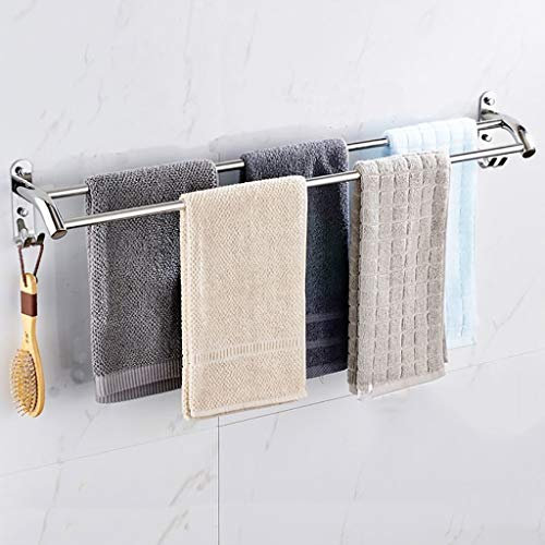 KLZUOPT Étagère de salle de bain exquise - Barre porte-serviettes en acier inoxydable 304 - Barre porte-serviettes perforée - Double tige + crochet - Acier inoxydable - 100 cm - 100 cm