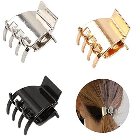 WVRLY 3 Pieces Mini Claw Clips Metal Hair Jaw Clips Metal Clamps Non-slip Jaw Clip Styling Butterfly Clamp for Women Girls
