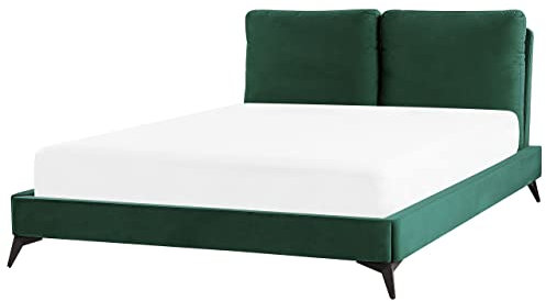 Elegantes Polsterbett in Grün Samtstoff mit Lattenrost 140 x 200 cm Melle
