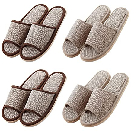 Teceyfeet Chaussons Invités 4 Paires Pantoufles - Chausson Spa Bout ouvert Lavable et Réutilisables, Chaussons d'invités Pour Femme Homme Hotel Voyage Jetables, 4 Tailles