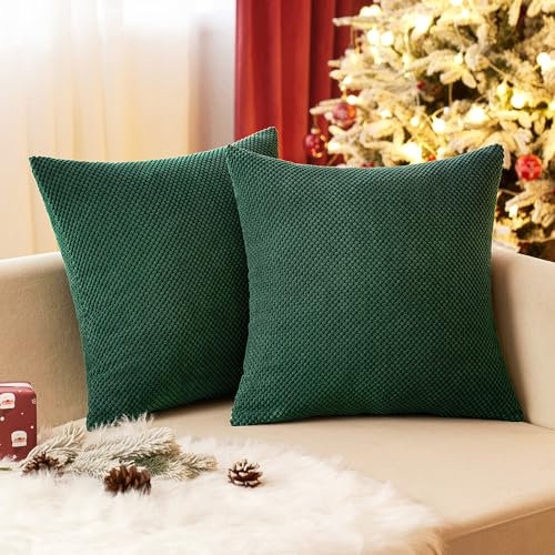 EMEMA Kordsamt Kissenbezug Dekorative Granulat Sofakissen Dekokissen Kissenbezüge Kissenhülle Couchkissen Überwurf Kissen Bezug Zierkissen für Couch Sofa Wohnzimmer 2er Set 45x45 cm Dunkelgrün