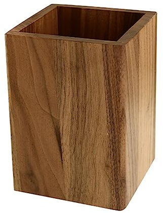 DUOHERESHUI Schreibtisch Holzstifthalter, Quadrat Holz Stifteköcher, Stifteköcher Holz Basteln, Zur Aufbewahrung Von Stiften, Stiften, Make-Up-Pinseln Und Kleinen Gegenständen (Braun)