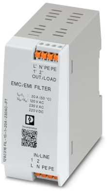 Phoenix Contact EMV-Filter, 230V ac, 20 A, DIN-Hutschiene, Drückend, 1-phasig 0.2 mA / 50Hz, 60 Hz