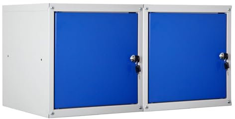 PROREGAL Mega Deal 2X Schließfachwürfel Cubic HxBxT 35x35x35cm Grau/Blau Schließfachschrank Metallspind Wertfachschrank Umkleideschrank 2 Fächer