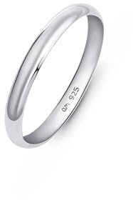 Amberta Damen Hochzeits Ring aus 925 Sterling Silber: 2.5 mm Sterling Silber Hochzeitsringe für Frauen - Ringgröße 66